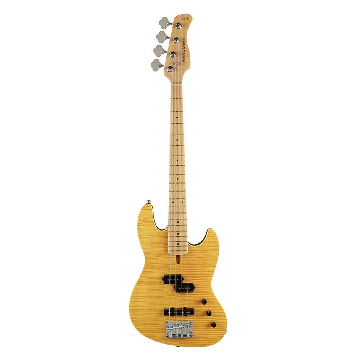 Sire Basses U5 A4/NT basgitaar short scale, elzen met gevlamd esdoorn bovenblad, 4-snarig, natural