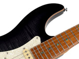 Sire Guitars S7FM/TBK electrische gitaar, S-style, elzen body, gevlamde esdoorn top, transparant zwart