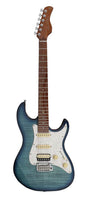 Sire Guitars S7FM/TBL electrische gitaar, S-style, elzen body, gevlamde esdoorn top, transparant blauw