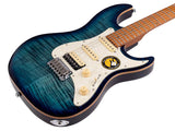 Sire Guitars S7FM/TBL electrische gitaar, S-style, elzen body, gevlamde esdoorn top, transparant blauw