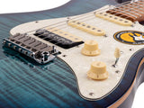 Sire Guitars S7FM/TBL electrische gitaar, S-style, elzen body, gevlamde esdoorn top, transparant blauw