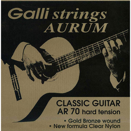 Galli AR-70 snaren set classic, gold bronze wound, clear nylon trebles, hard tension