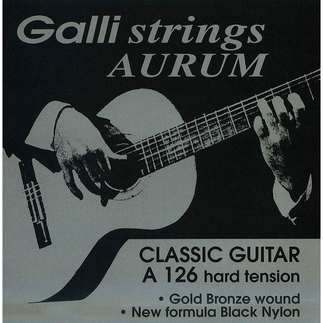 Galli A-126 snaren set classic, gold bronze wound, black nylon trebles, hard tension