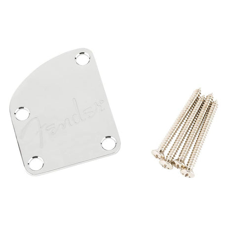 Fender 7708383049 neck plate Deluxe and Elite guitars, 'F-logo', 4-bolt, chrome