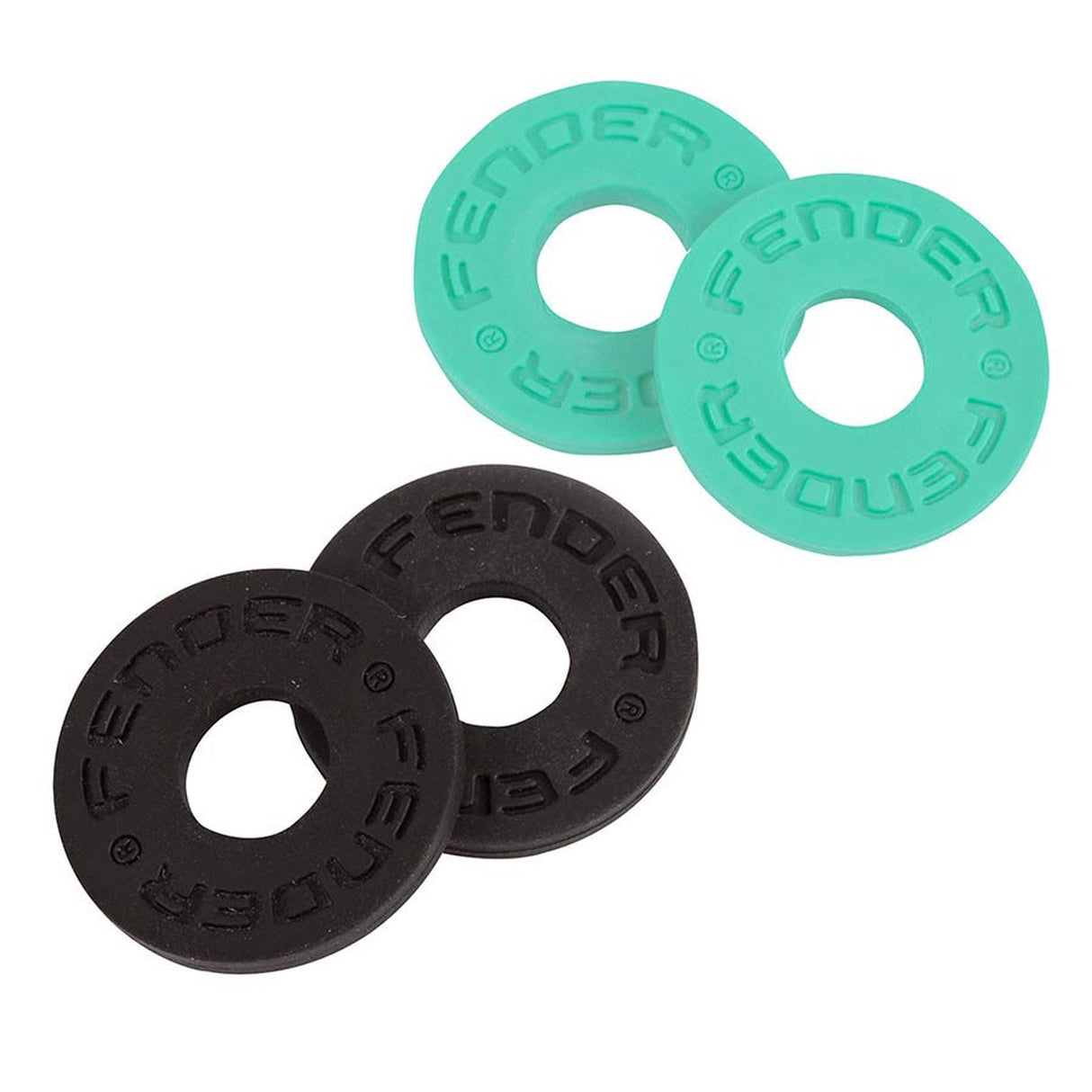 Fender 990819020 Straps Blocks, rubber strap locking rings, one pair black and one pair surf green