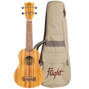 Flight DUS322 ZEB Soprano Ukulele met Zebrawood Body, Bone Topkam en Aquila Super Nylgut Snaren