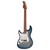 Sire Guitars S7FML/TBL Elektrische gitaar S-stijl linkshandig met gevlamd esdoorn bovenblad transparant blauw