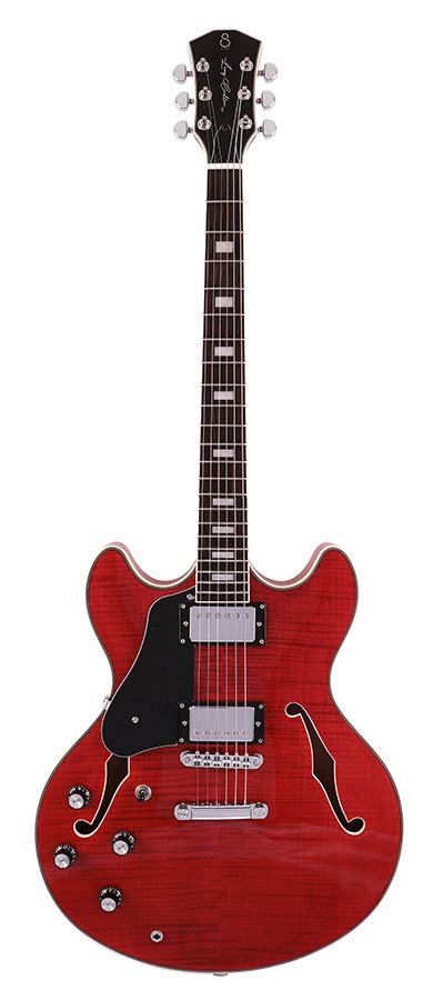 Sire Guitars H7L/STR Elektrische archtop gitaar linkshandig doorkijk rood