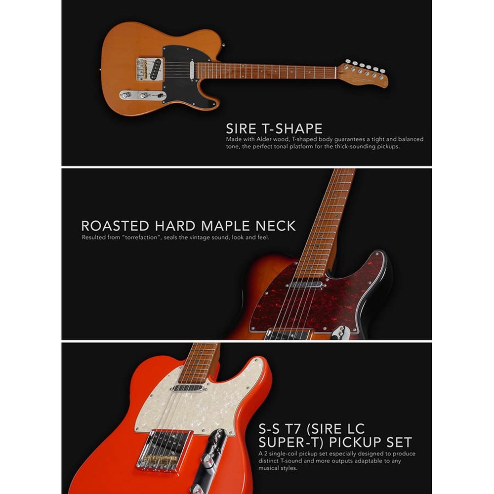 Sire Guitars T7/FR electrische gitaar, T-style, elzen body, fiesta red