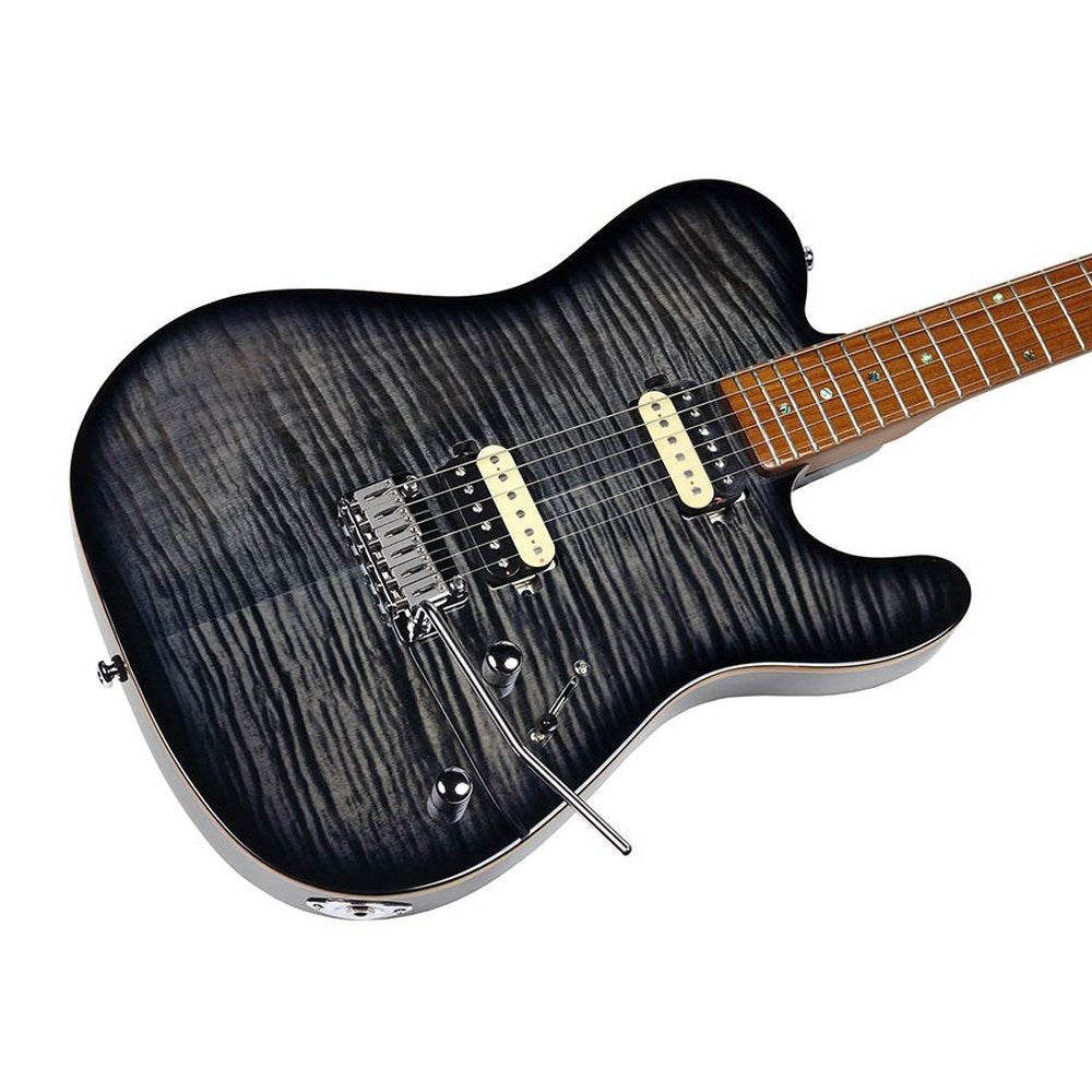 Sire Guitars T7FM/TBK electrische gitaar, T-style, elzen body, gevlamde esdoorn top, transparant zwart