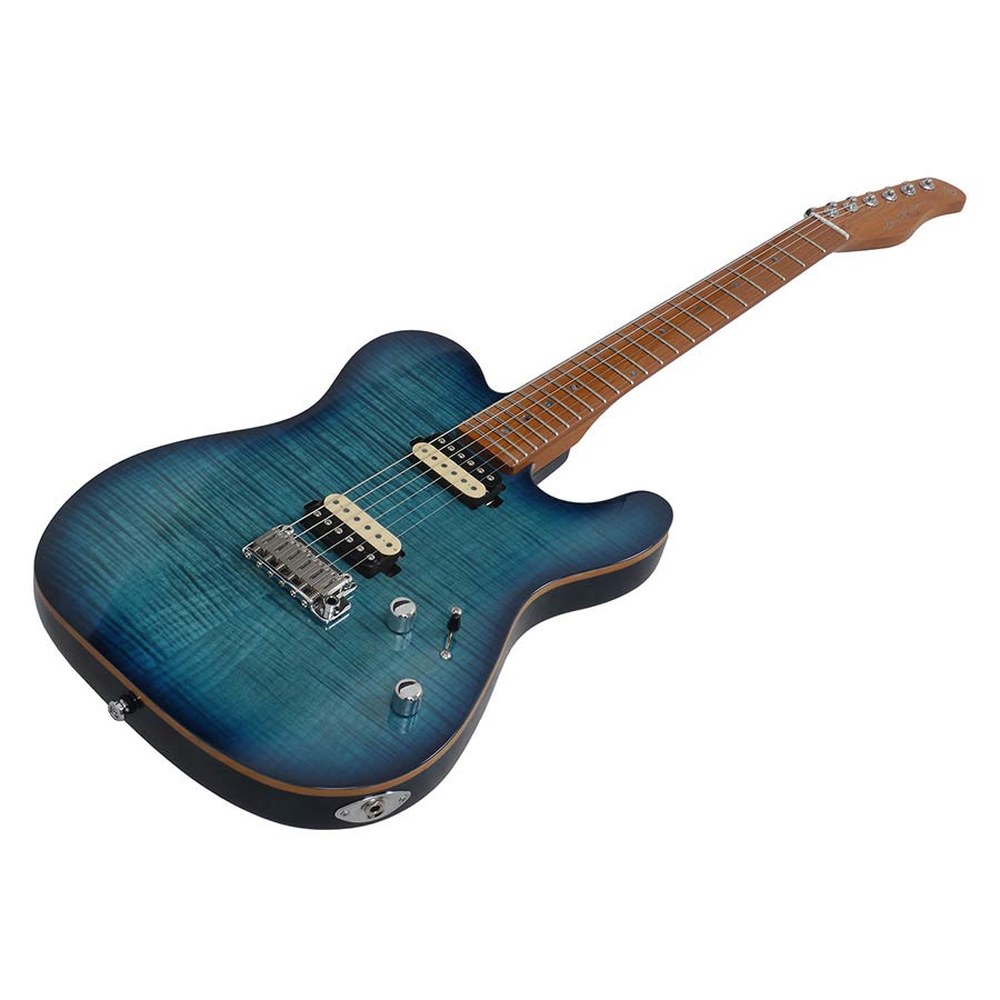 Sire Guitars T7FM/TBL electrische gitaar, T-style, elzen body, gevlamde esdoorn top, transparant blauw