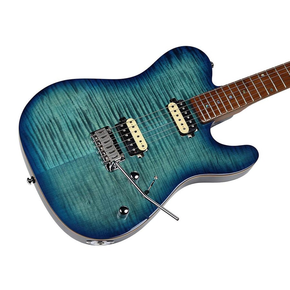 Sire Guitars T7FM/TBL electrische gitaar, T-style, elzen body, gevlamde esdoorn top, transparant blauw