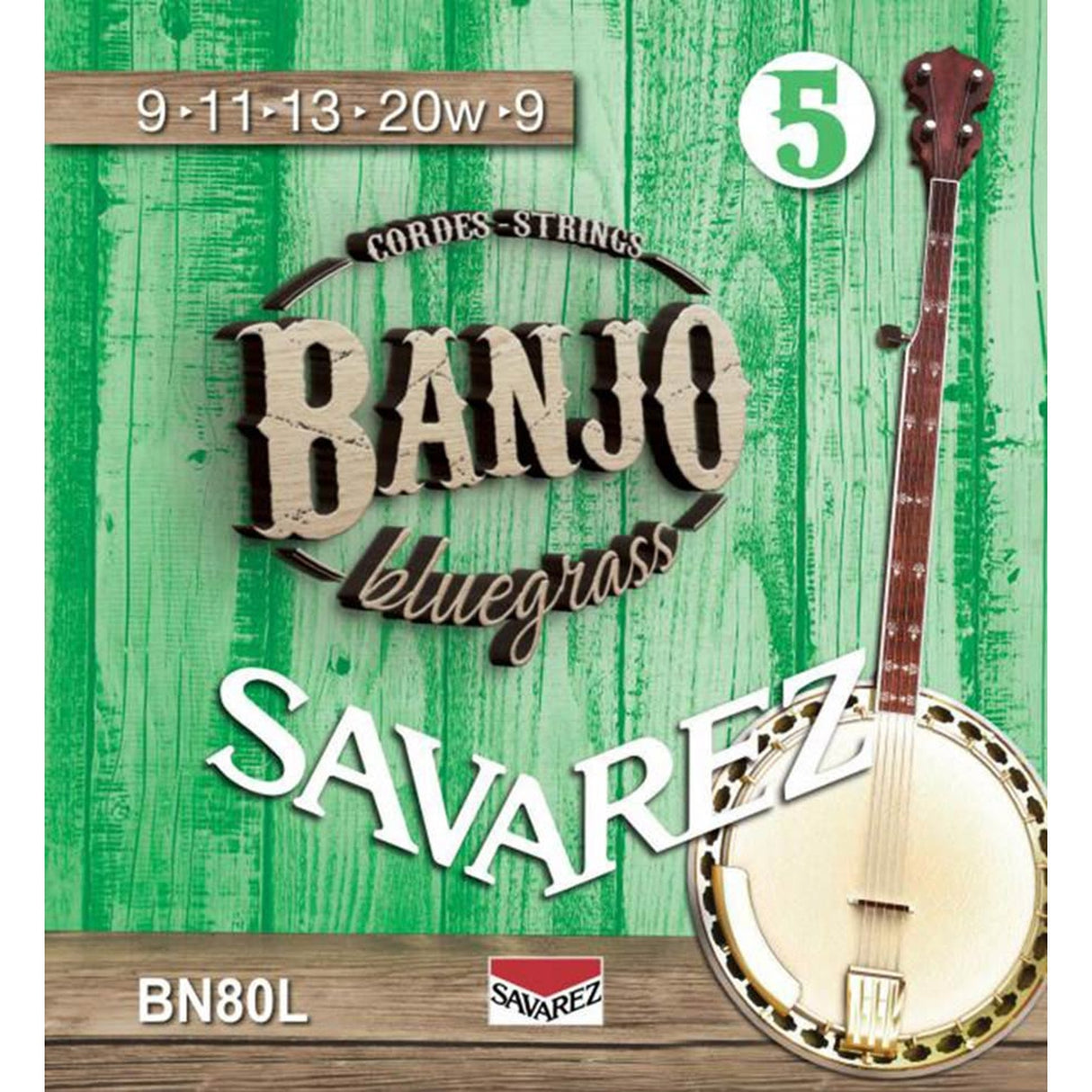 Savarez BN80L snaren set 5-snaar banjo, bluegrass, light, 009-011-013-020W-009