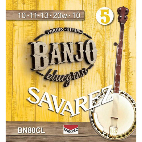 Savarez BN80CL snaren set 5-snaar banjo, bluegrass, custom light, 010-011-013-020W-0010