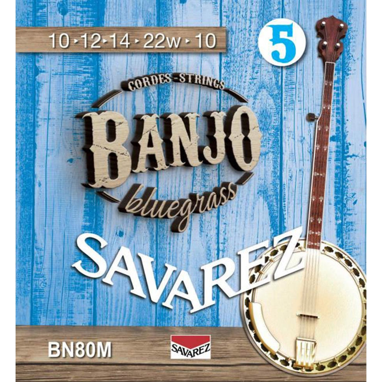 Savarez BN80M snaren set 5-snaar banjo, bluegrass, medium, 010-012-014-022W-010