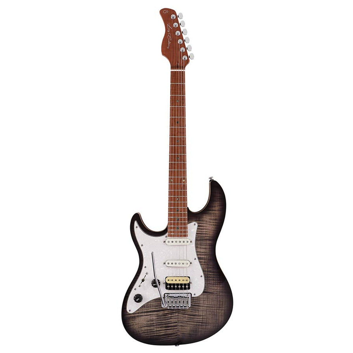 Sire Guitars S7FML/TBK Elektrische gitaar S-stijl linkshandig met gevlamd esdoorn bovenblad transparant zwart