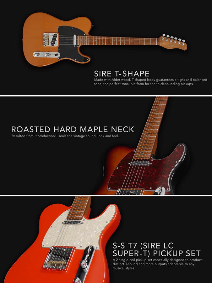 Sire Guitars T7/BB electrische gitaar, T-style, elzen body, butterscotch blonde