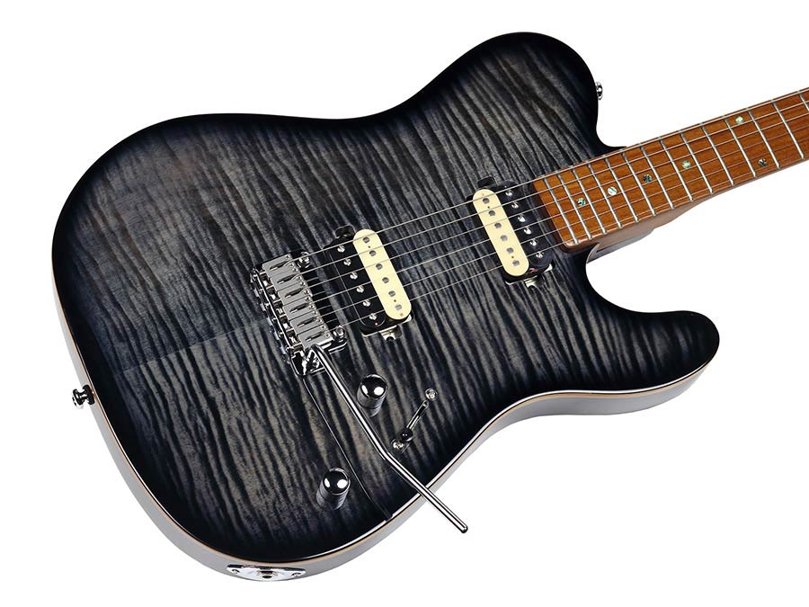 Sire Guitars T7FM/TBK electrische gitaar, T-style, elzen body, gevlamde esdoorn top, transparant zwart