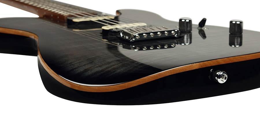 Sire Guitars T7FM/TBK electrische gitaar, T-style, elzen body, gevlamde esdoorn top, transparant zwart