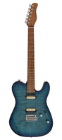 Sire Guitars T7FM/TBL electrische gitaar, T-style, elzen body, gevlamde esdoorn top, transparant blauw