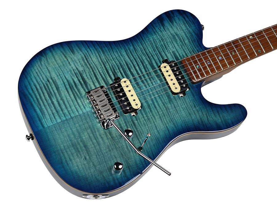 Sire Guitars T7FM/TBL electrische gitaar, T-style, elzen body, gevlamde esdoorn top, transparant blauw