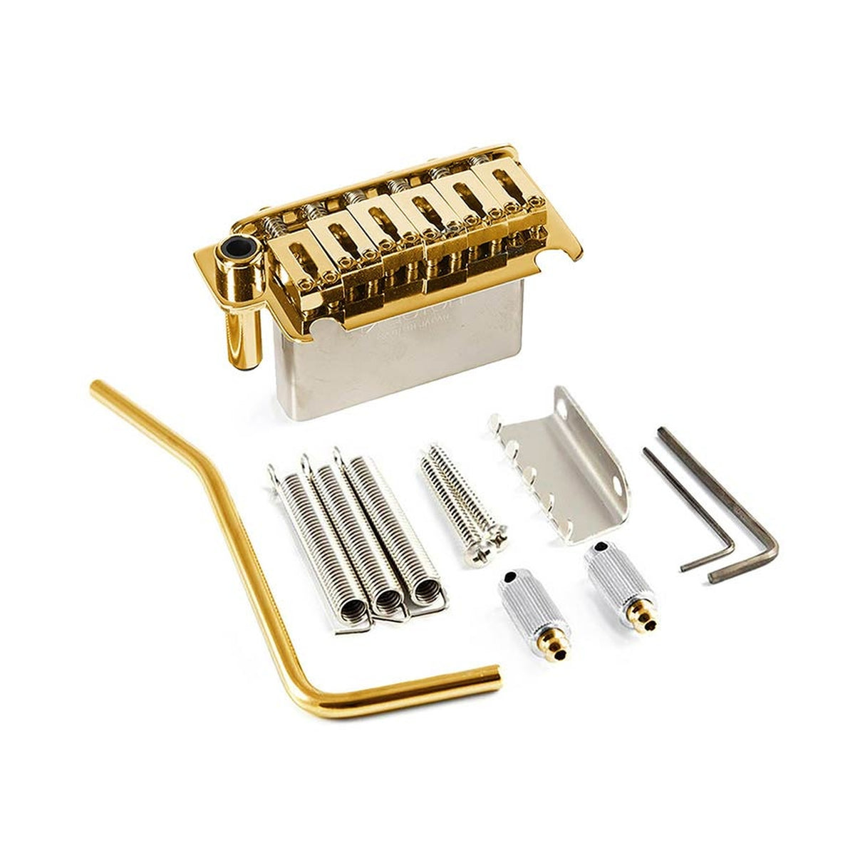 Gotoh NS510TSFE1G tremolo, pitch 10.5mm, steel block, steel solid saddles, 2 pivot points, gold