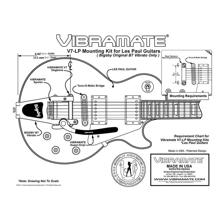 Vibramate® Bigsby® V7 Installatiekit voor Gibson® Les Paul® - Goud