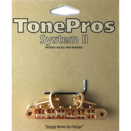 TonePros AVR2P-G AVR2P tune-o-matic bridge with pre-notched saddles, for USA guitars, gold