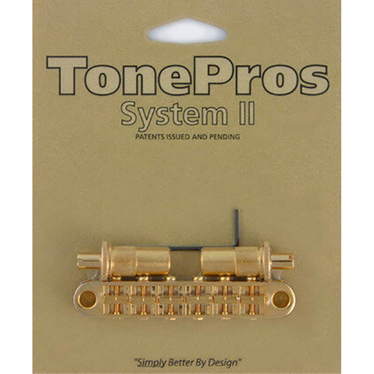 TonePros ALTOM-G aluminum tune-o-matic bridge, metric/for import guitars, bell brass saddles, gold