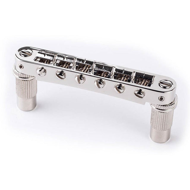 TonePros ALTOM-N aluminum tune-o-matic bridge, metric/for import guitars, bell brass saddles, nickel