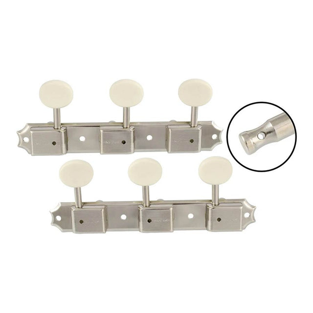 Allparts TK0700001 Gotoh vintage deluxe style 3x3 keys on a strip, 70 mm, off-white plastic buttons, nickel, 2pcs