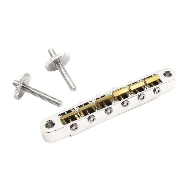 Hosco Japan GE104BANBS3 by Gotoh vintage style T-O-M bridge, 12" radius, brass unnotched saddles, aged nickel