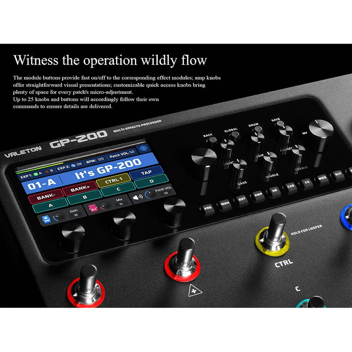 Valeton GP-200 Multi effecten pedaal multi-effects processor IR + amp/cab simulation + effects + looper + audio interface