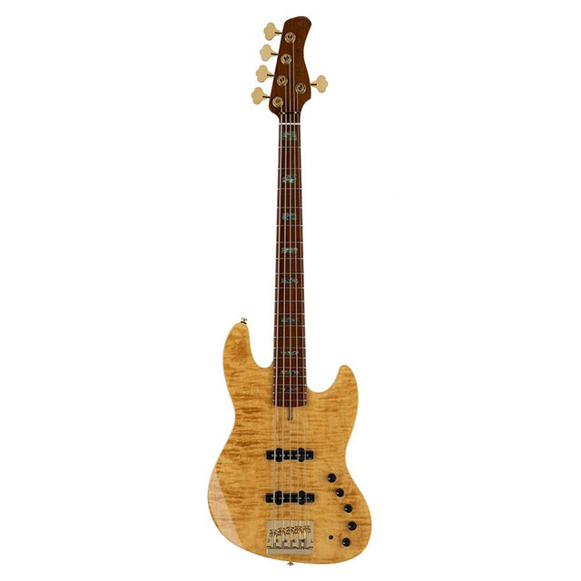 Sire Basses V10 DX5/NT Swamp ash + gevlamd esdoorn 5-snarige actieve basgitaar natuurlijk, met koffer