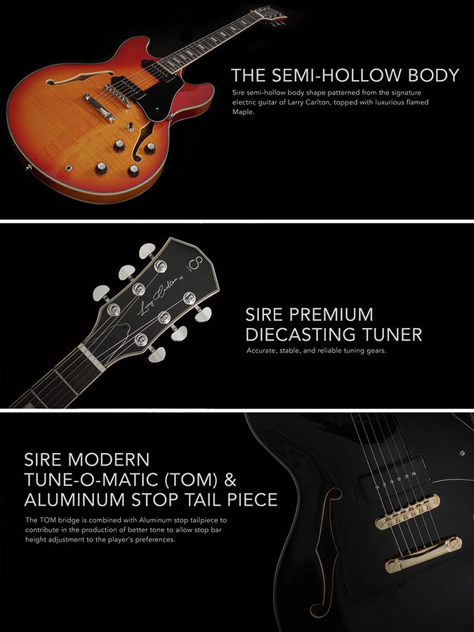 Sire Guitars H7V/BK Elektrische archtop gitaar met P90s zwart