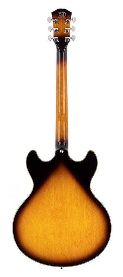 Sire Guitars H7VL/VS Linkshandige elektrische archtop gitaar met P90s vintage sunburst