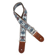 Gaucho GST-1180-1 gitaarband, 2” jacquard weefsel, bruine leren slips, bruine kleding leren achterkant, wit/blauw