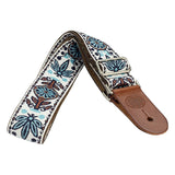 Gaucho GST-1180-1 gitaarband, 2” jacquard weefsel, bruine leren slips, bruine kleding leren achterkant, wit/blauw