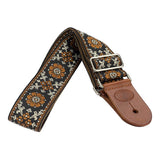 Gaucho GST-1180-2 gitaarband, 2” jacquard weefsel, bruine leren slips, bruine kleding leren achterkant, bruin/goud