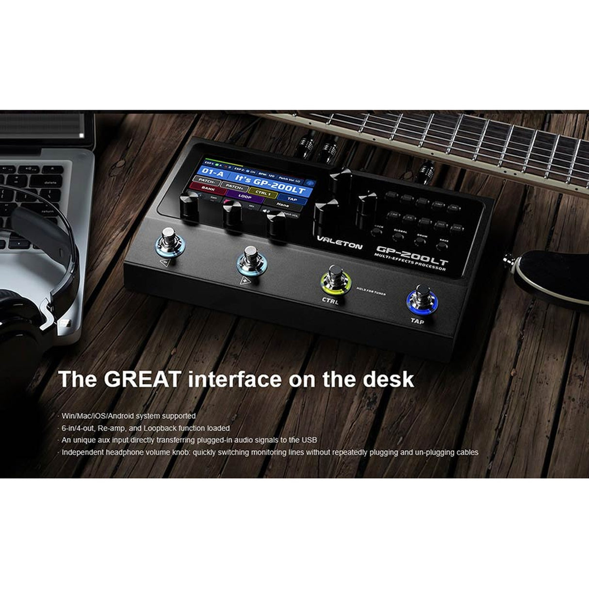 Valeton GP-200LT Multi effecten pedaal multi-effects processor IR + amp/cab simulation + effects + looper + audio interface