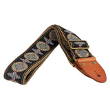 Gaucho GST-1280-4 gitaarband, 2" jacquard weefsel, leren slips met pennen, messing gesp, suède achterkant, zwart/blauw/rood