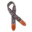 Gaucho GST-1280-8 gitaarband, 2" jacquard weefsel, leren slips met pennen, messing gesp, suède achterkant, zwart/blauw/roze