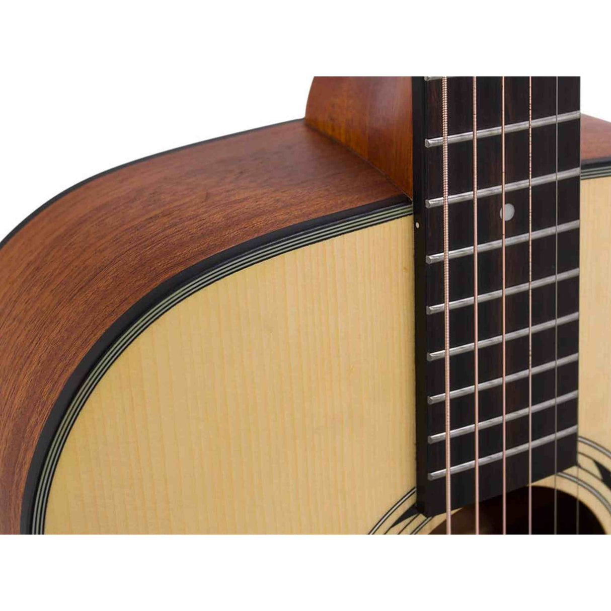 Bromo BAB1 akoestische gitaarset – dreadnought, sparren/mahonie, Amara ebony toets, naturel + stemapparaat en standaard