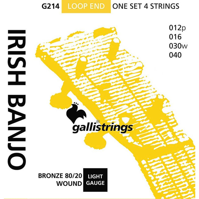 Galli G-214 snaren set Irish tuning tenor banjo bronze wound, loop end, light gauge, 012p-016-030w-040