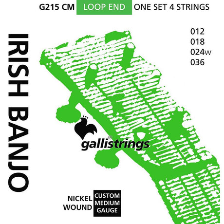 Galli G-215-CM snaren set Irish tuning tenor banjo nickel wound, loop end, custom medium gauge, 012-018-024w-036