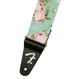 Fender 990638049 2" gitaarband, bloemen polyester keperstof, surf groen