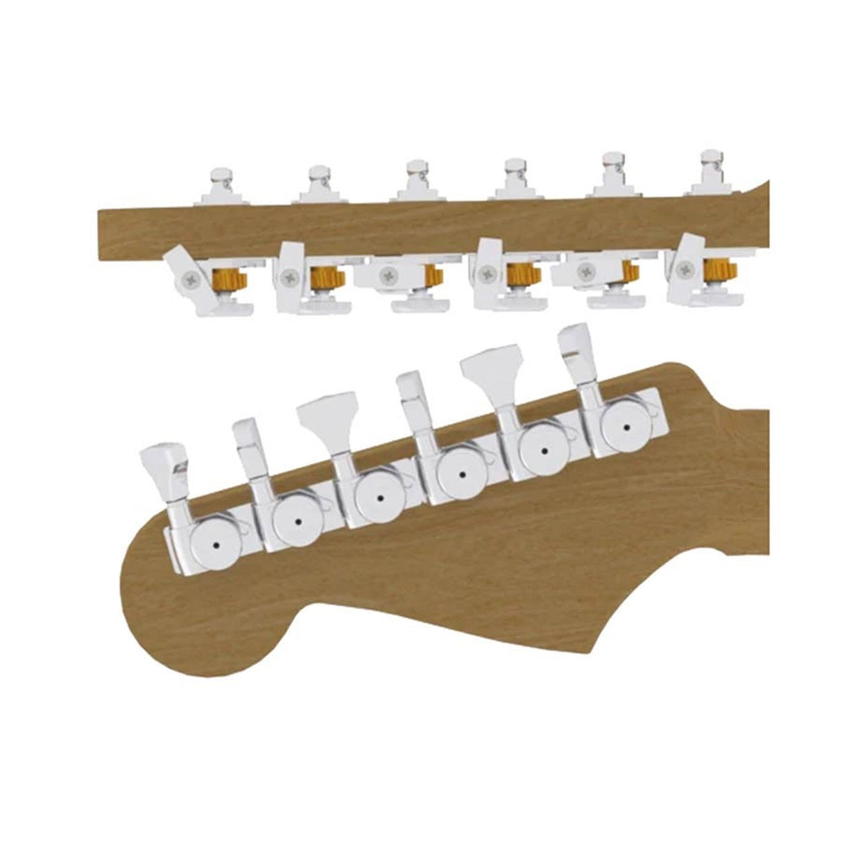 Hipshot HS6K1GL0CST guitar tuner upgrade kit, 6 inline Grip-Lock, open chrome staggered