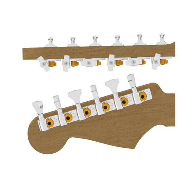Hipshot HS6K1GN0CST guitar tuner upgrade kit, 6 in line classic, open chrome staggered