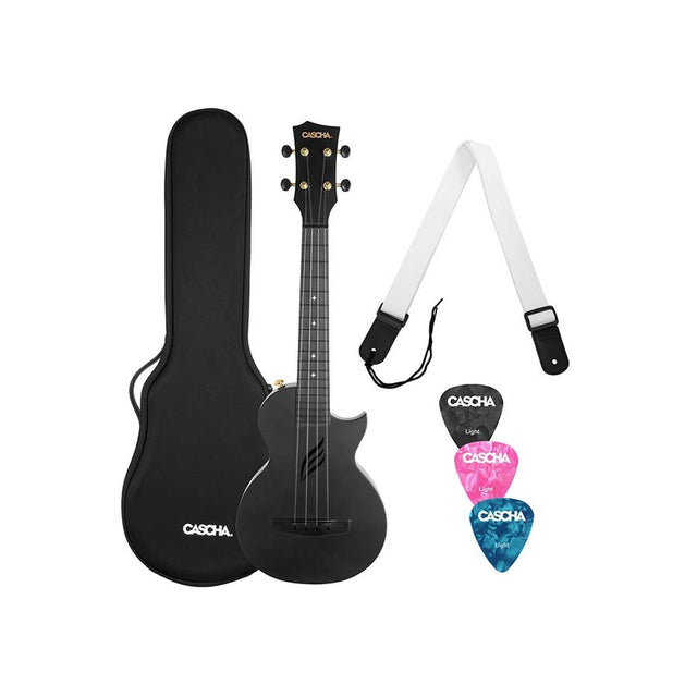 Cascha HH 2258 Zwarte Carbon Fiber concert ukulele met softcase