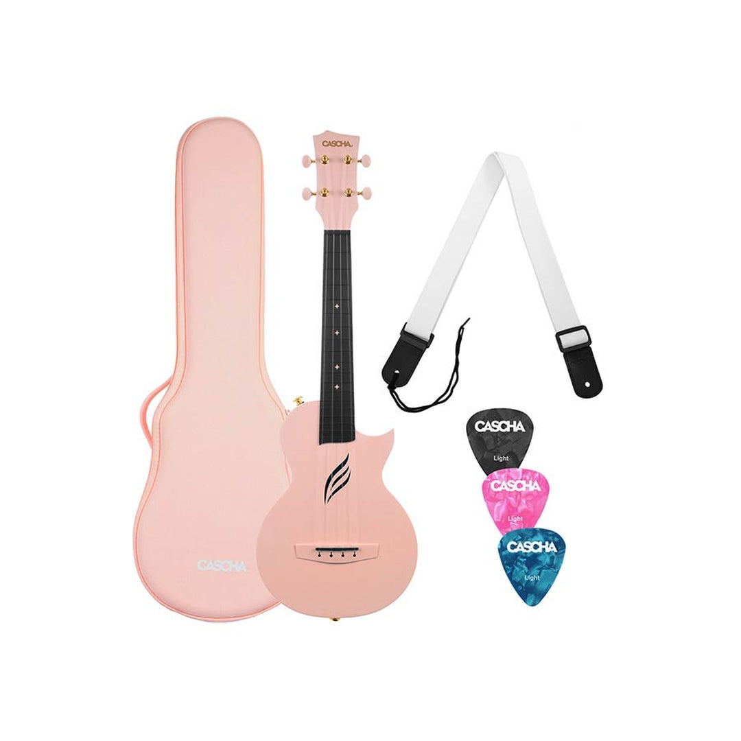 Cascha HH 2288 Roze Carbon Fiber concert ukulele met softcase